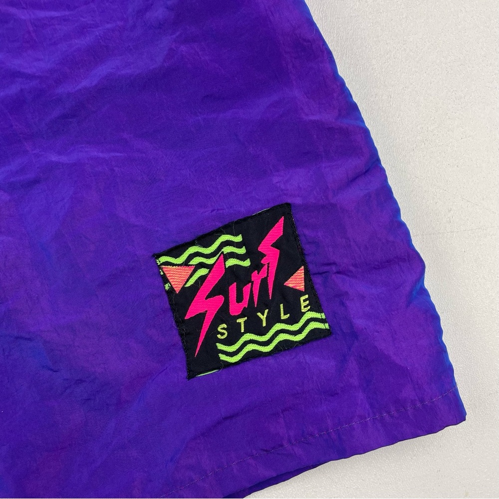 Vintage 90s Surf Style Iridescent Purple Shorts Size Small Adult Swim Volley - Picture 2 of 3